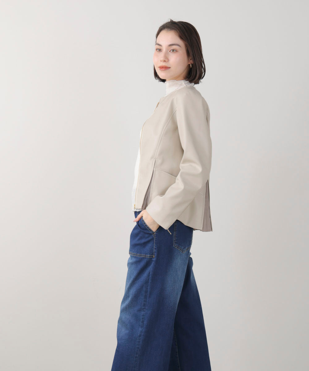 ペプラムフェイクレザージャケット