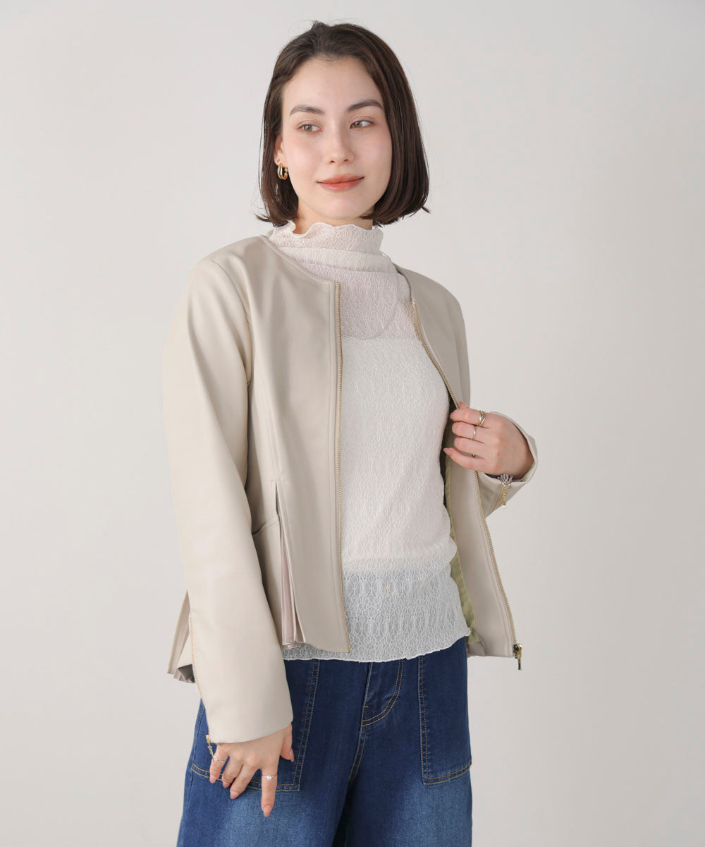 ペプラムフェイクレザージャケット