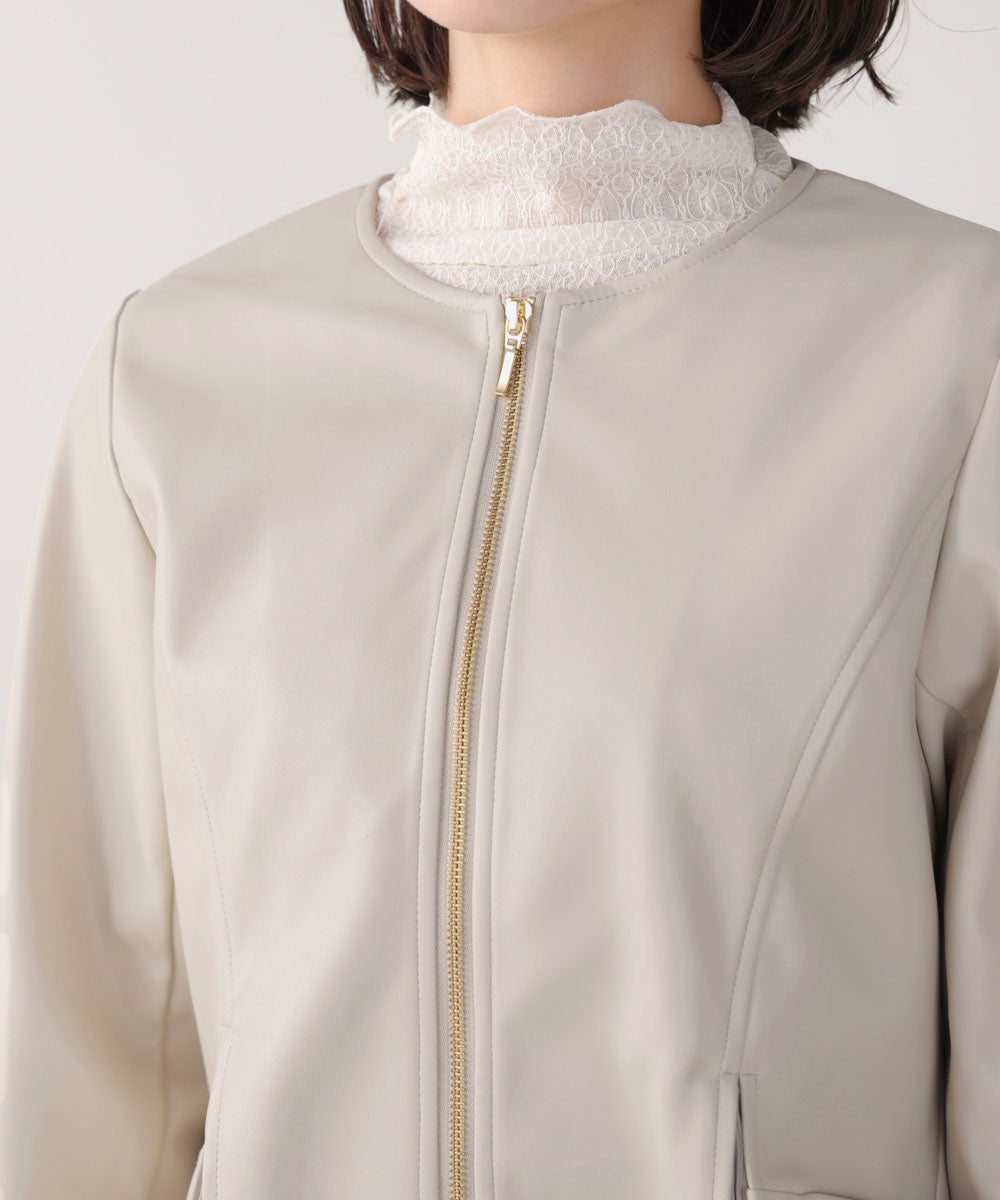 ペプラムフェイクレザージャケット