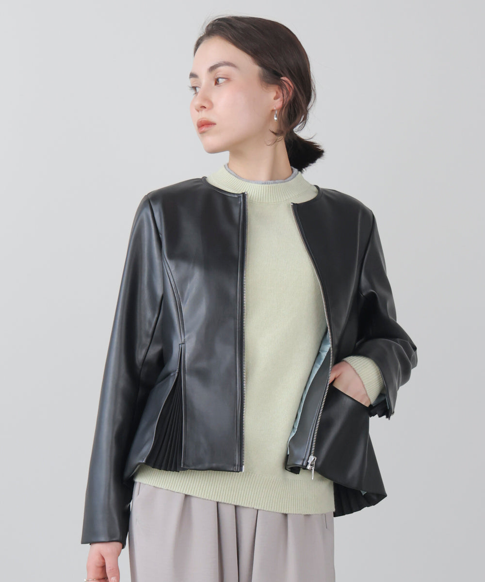 ペプラムフェイクレザージャケット