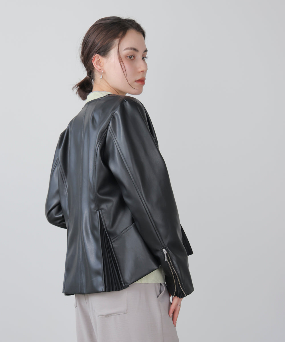 ペプラムフェイクレザージャケット