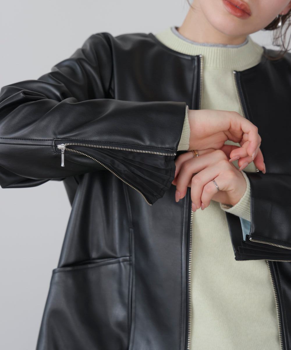 ペプラムフェイクレザージャケット