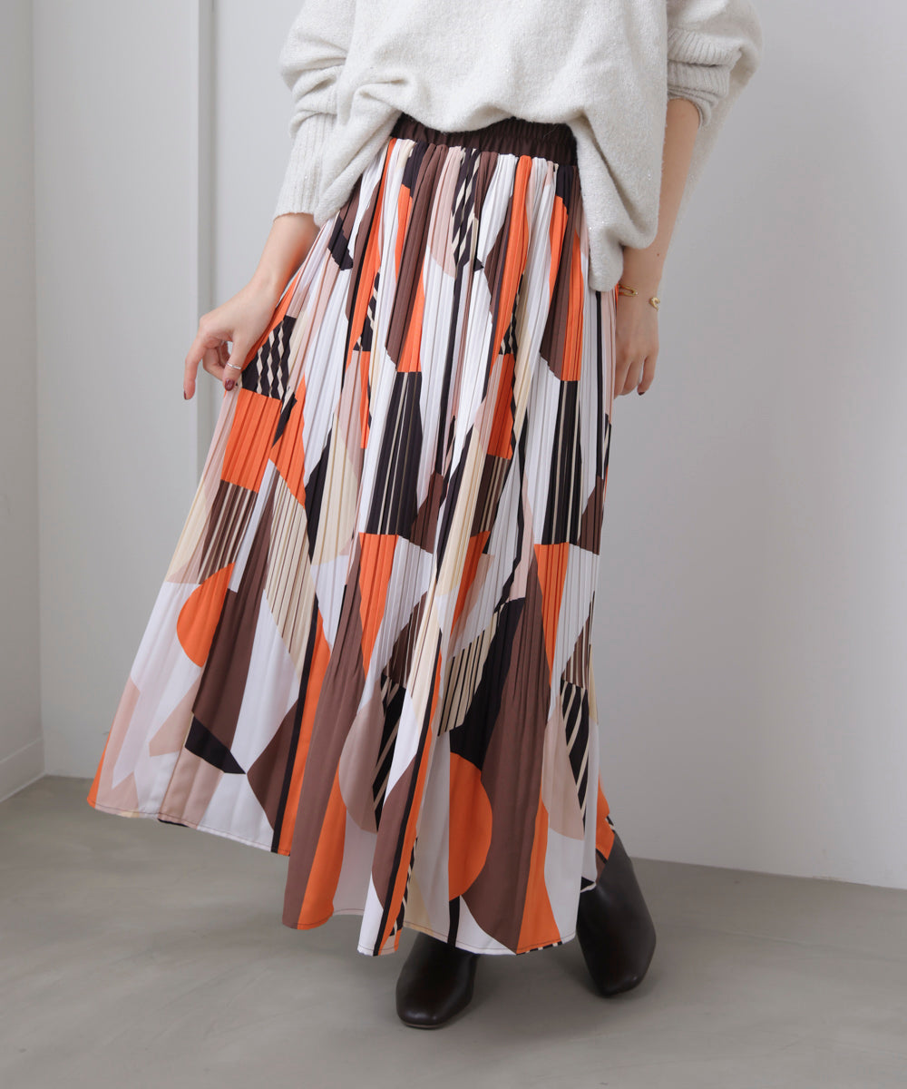 幾何柄プリーツスカート