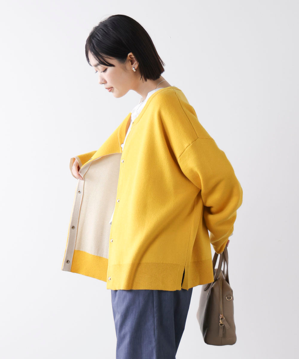 ダブルフェイス配色ニットカーディガン