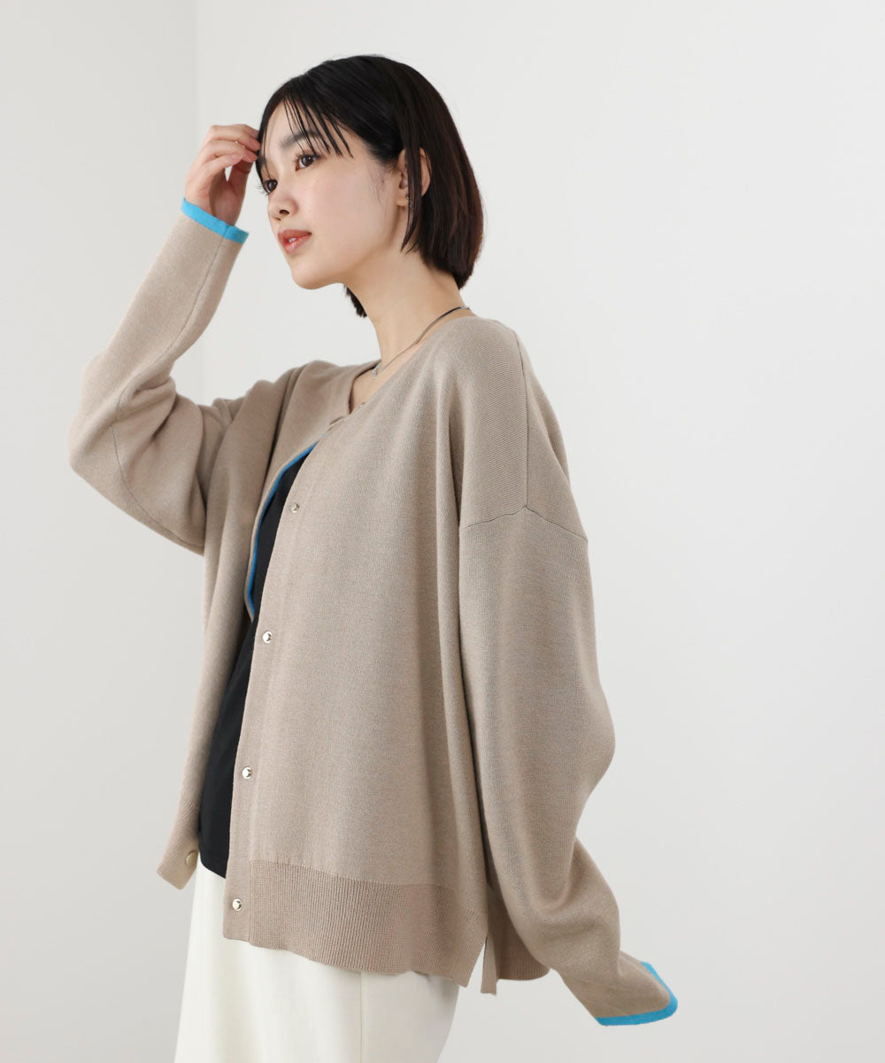 ダブルフェイス配色ニットカーディガン