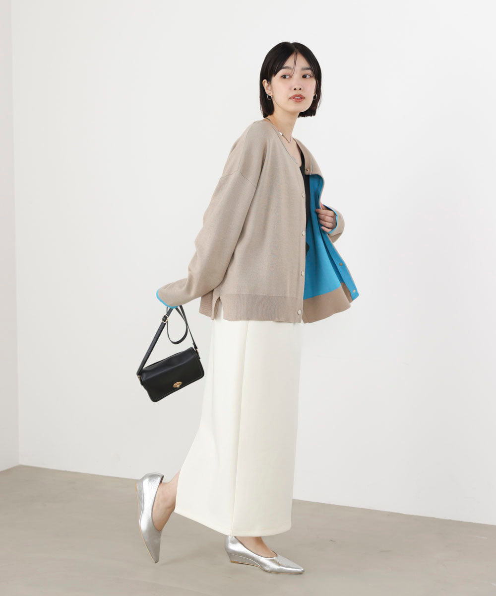 ダブルフェイス配色ニットカーディガン