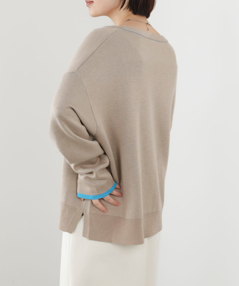ダブルフェイス配色ニットカーディガン