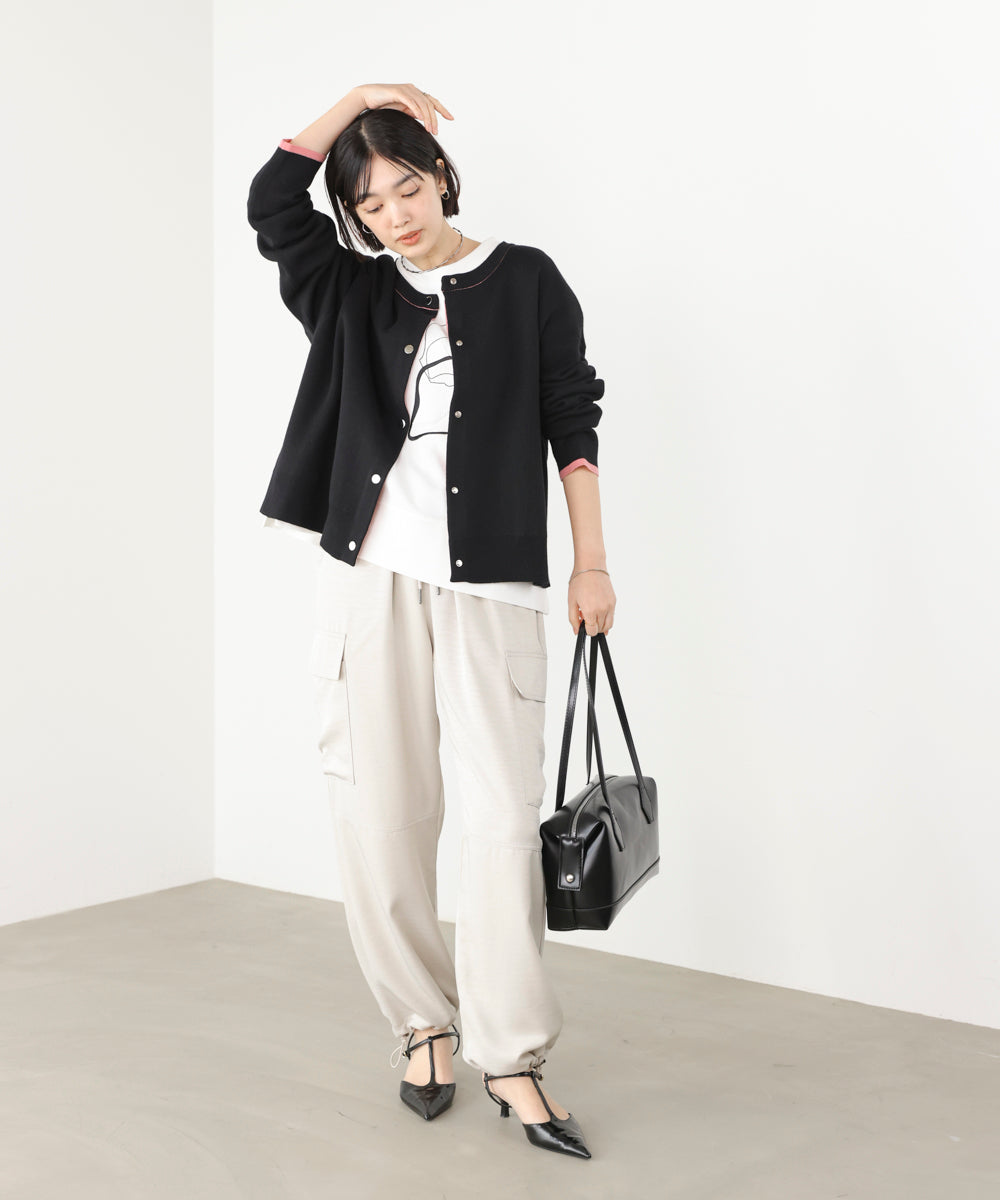 ダブルフェイス配色ニットカーディガン