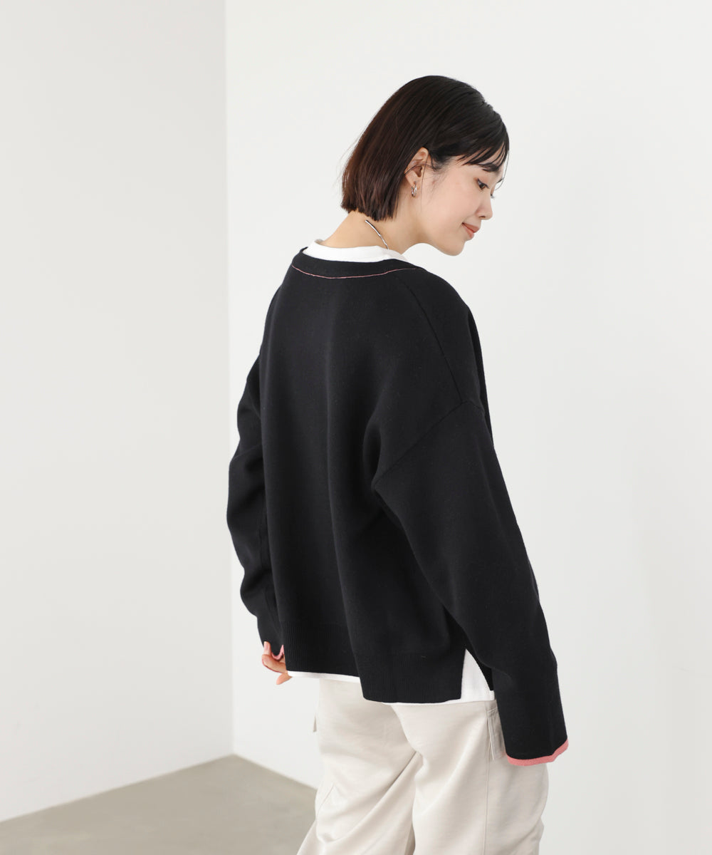 ダブルフェイス配色ニットカーディガン