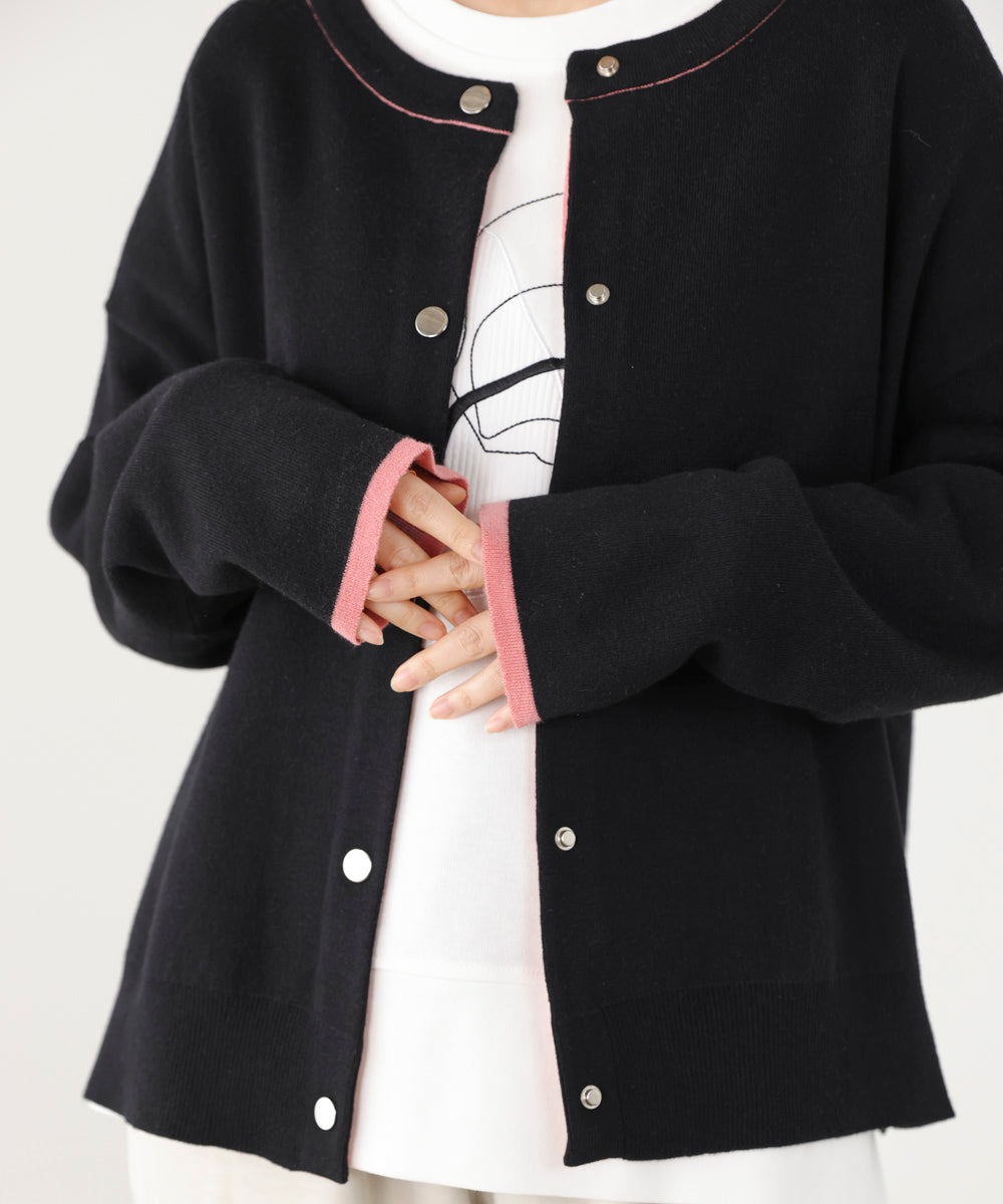 ダブルフェイス配色ニットカーディガン