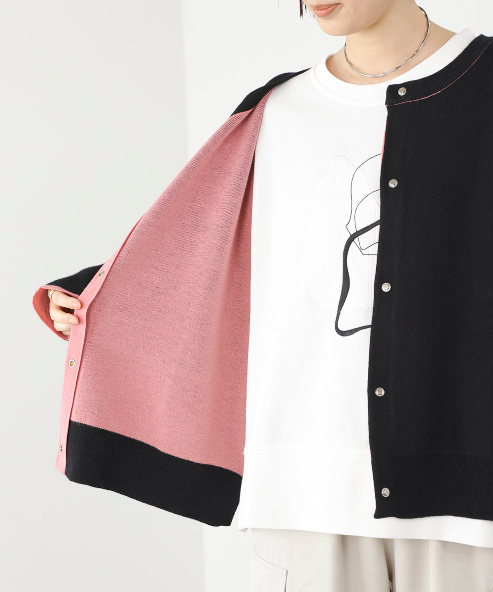 ダブルフェイス配色ニットカーディガン