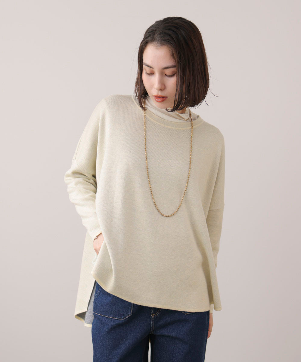 リバーシブルダブル丸首ポンチョ風ニット