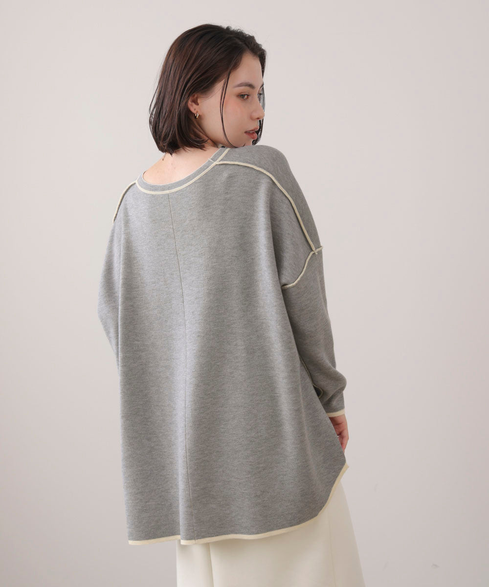 リバーシブルダブル丸首ポンチョ風ニット