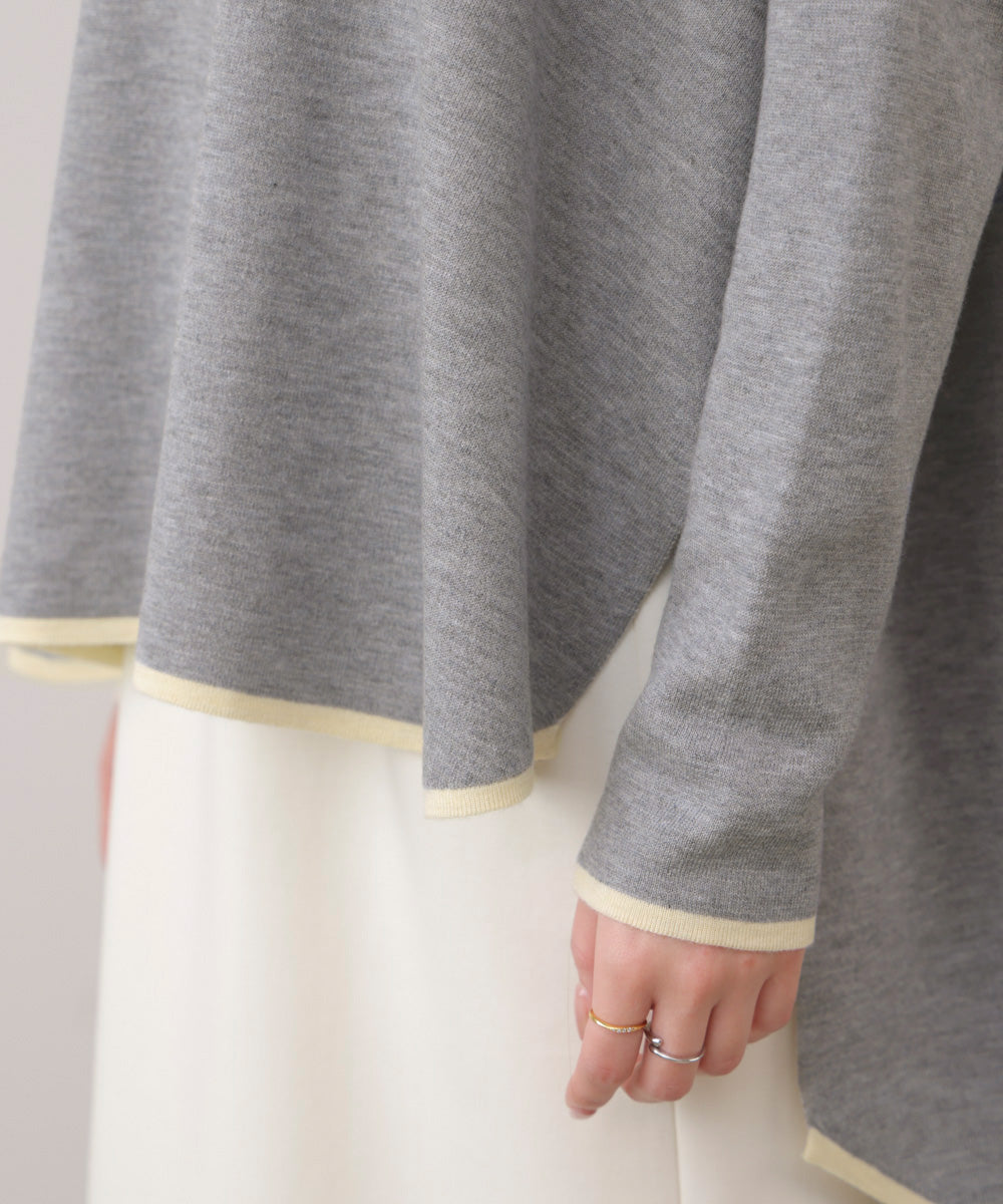 リバーシブルダブル丸首ポンチョ風ニット