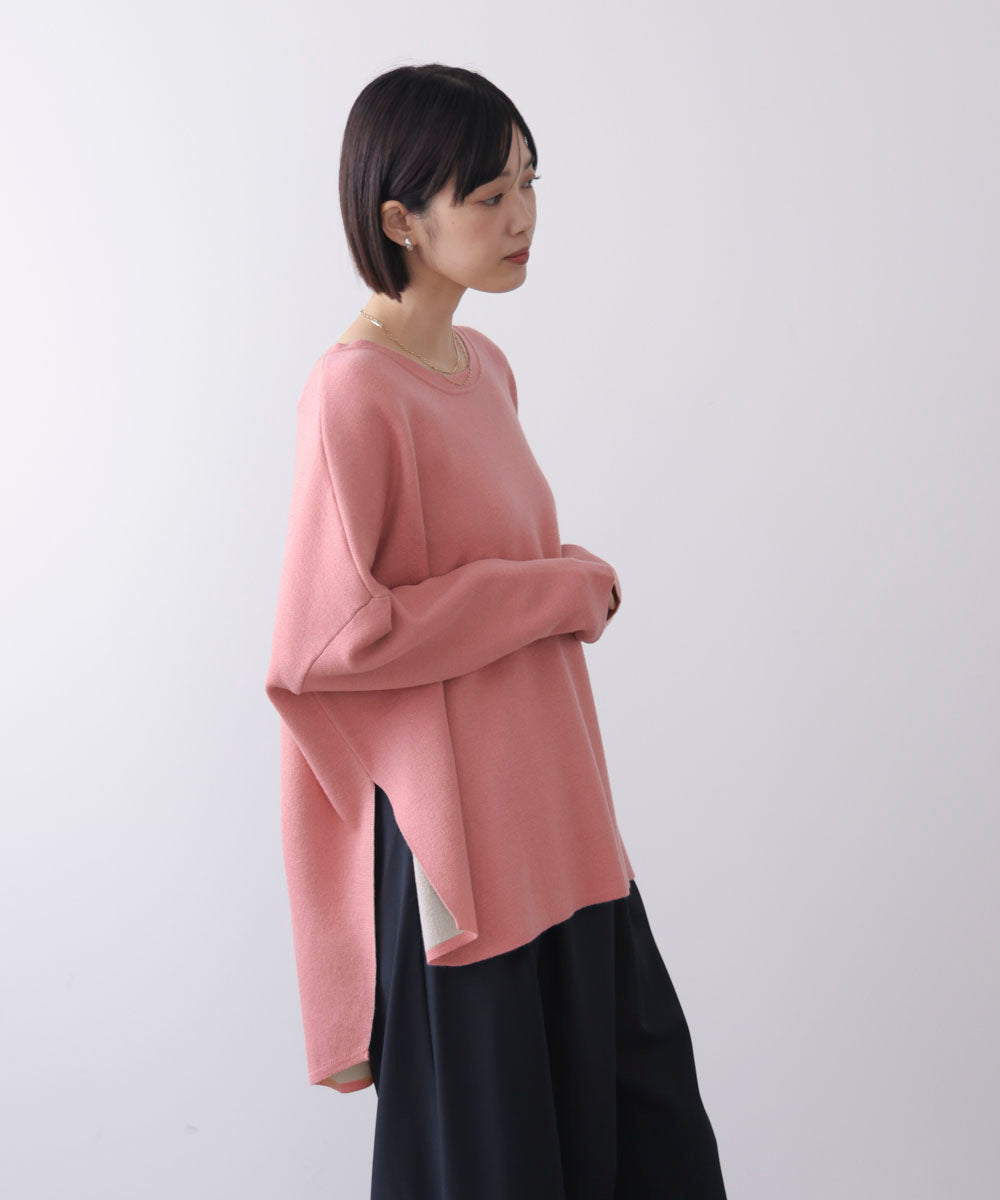 リバーシブルダブル丸首ポンチョ風ニット