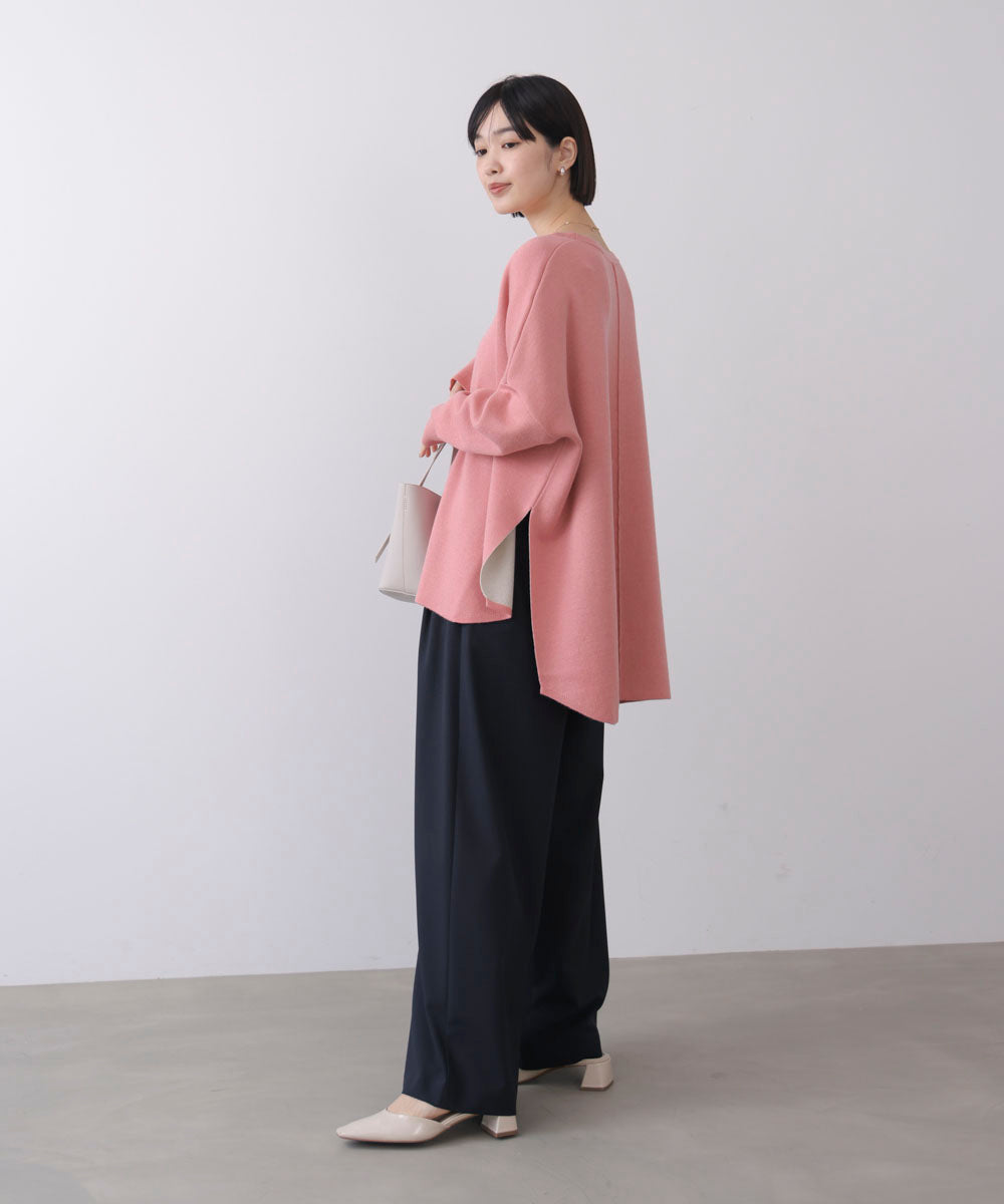 リバーシブルダブル丸首ポンチョ風ニット