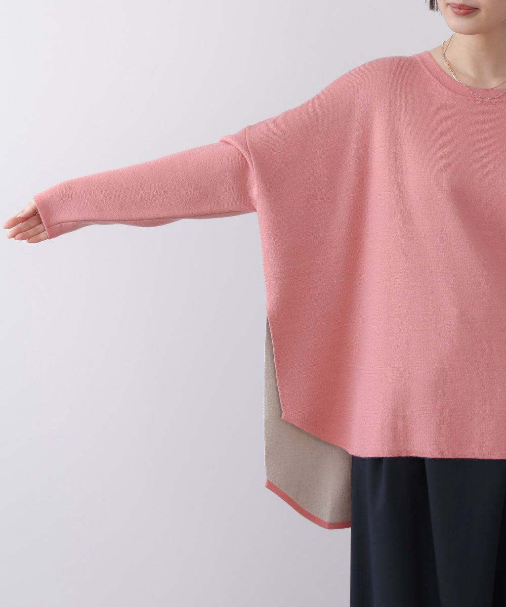 リバーシブルダブル丸首ポンチョ風ニット