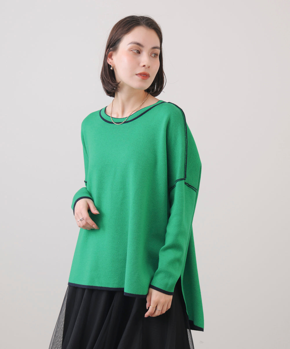 リバーシブルダブル丸首ポンチョ風ニット