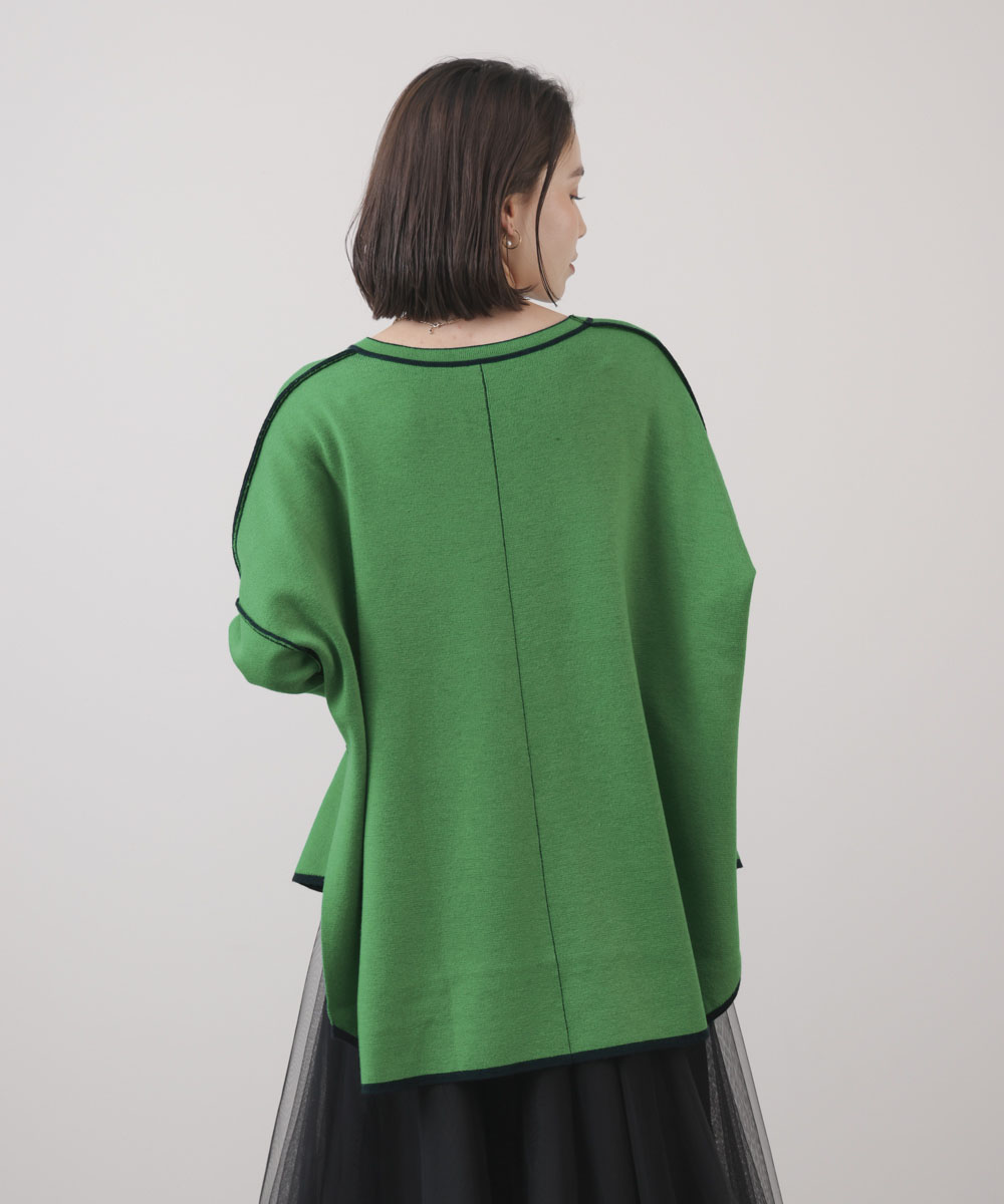 リバーシブルダブル丸首ポンチョ風ニット