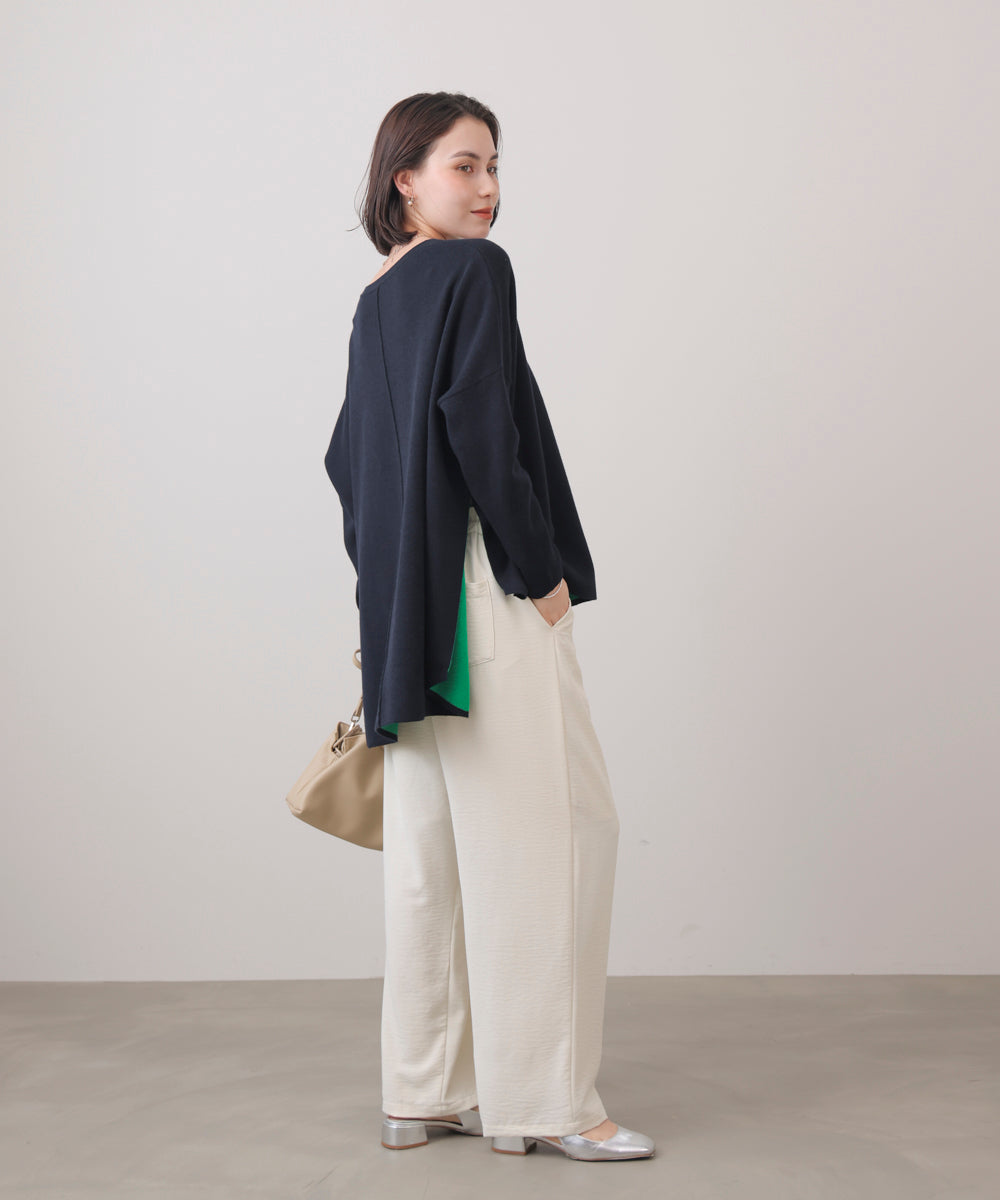 リバーシブルダブル丸首ポンチョ風ニット