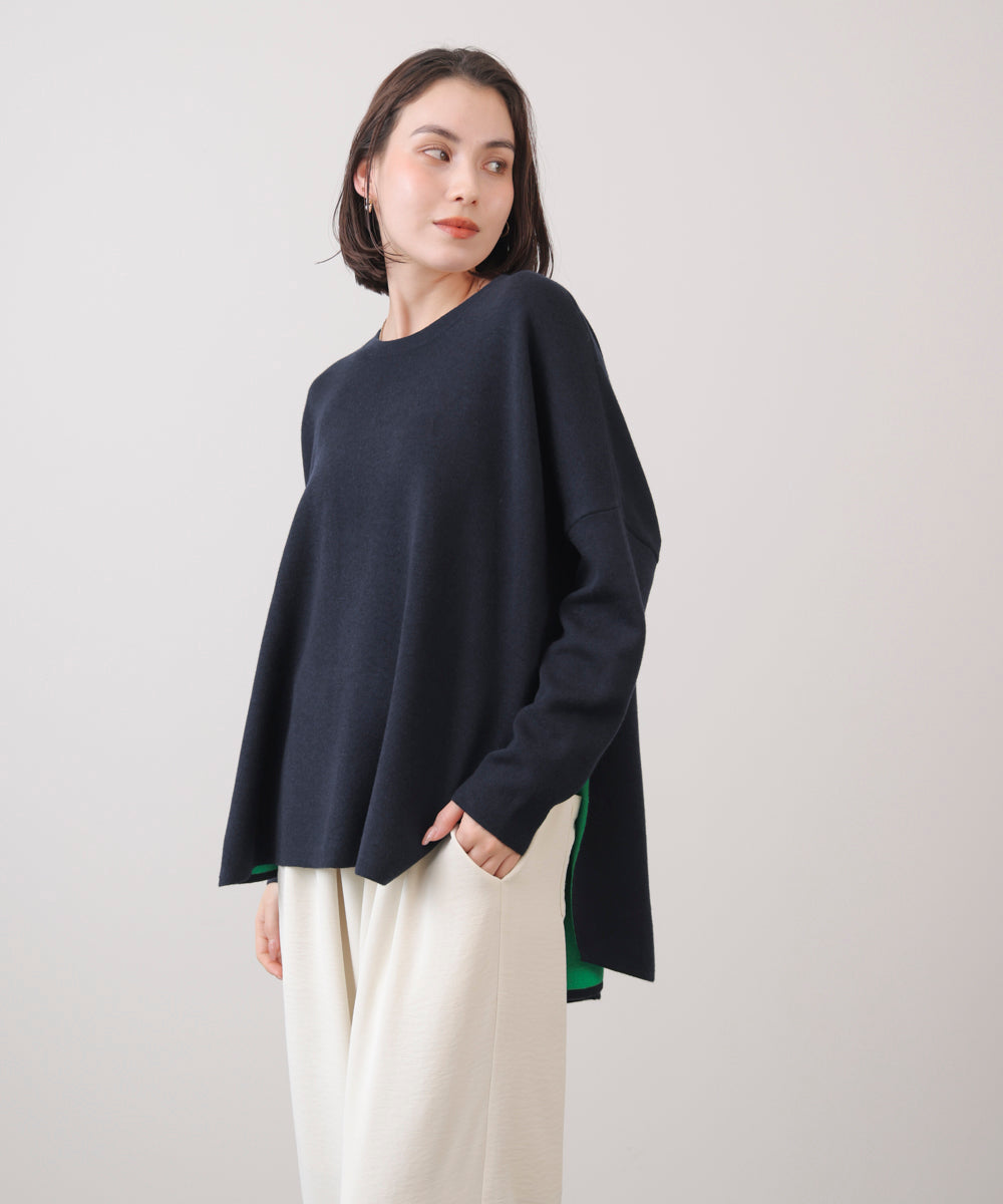 リバーシブルダブル丸首ポンチョ風ニット