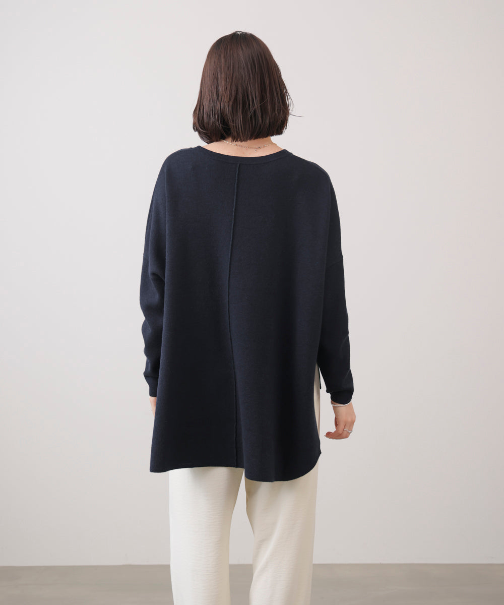 リバーシブルダブル丸首ポンチョ風ニット