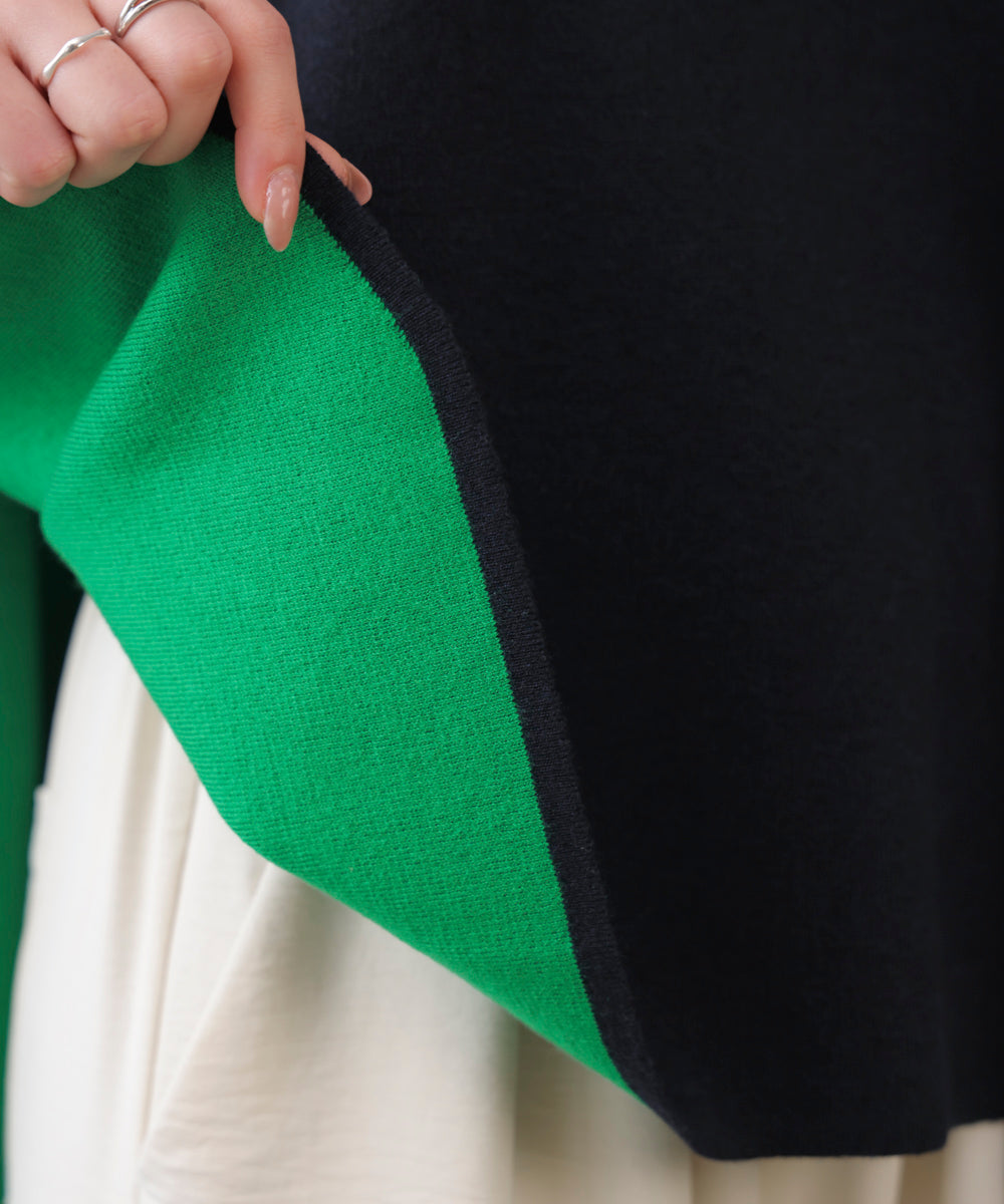 リバーシブルダブル丸首ポンチョ風ニット