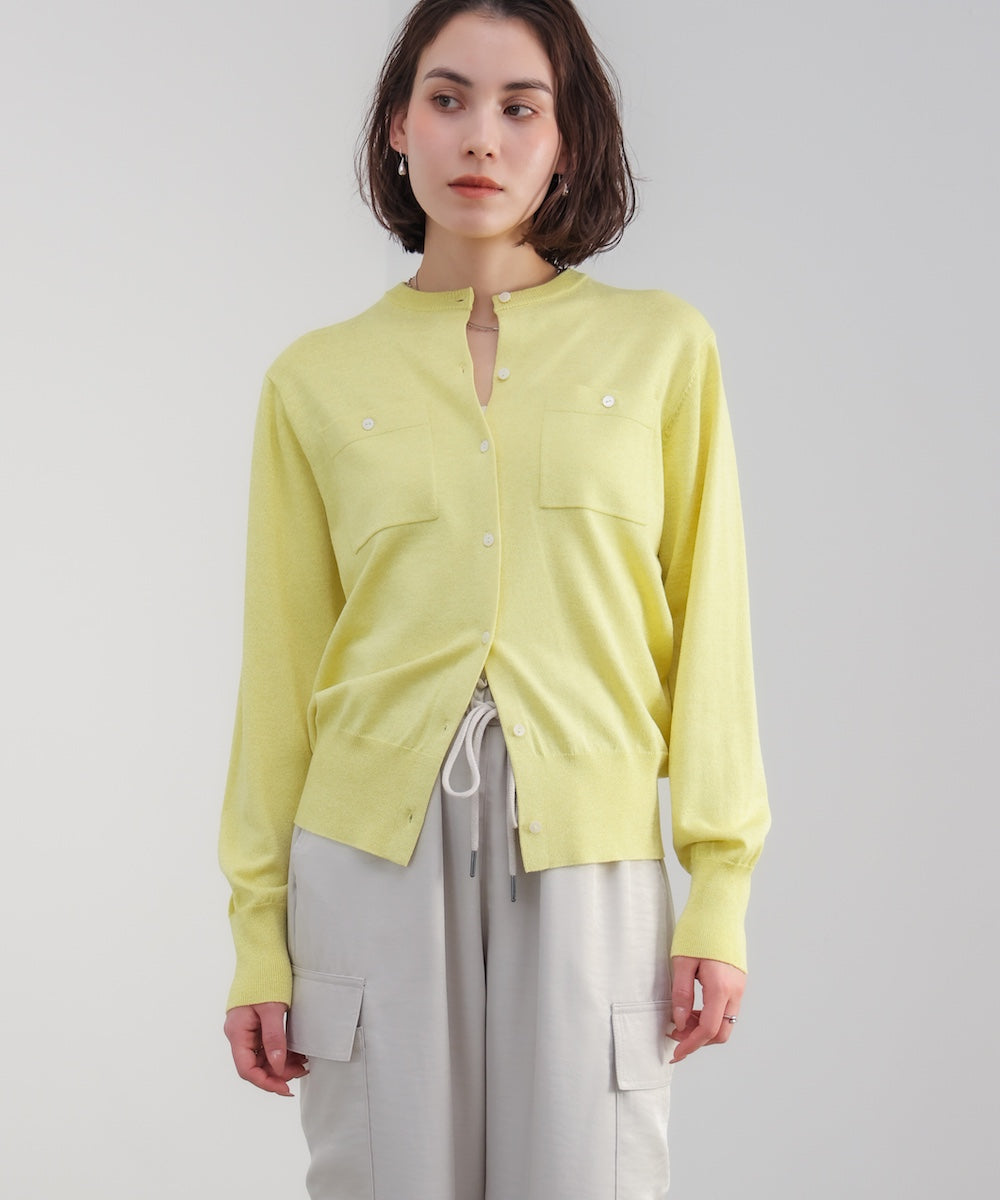 マイクロラメ丸首ニットカーディガン