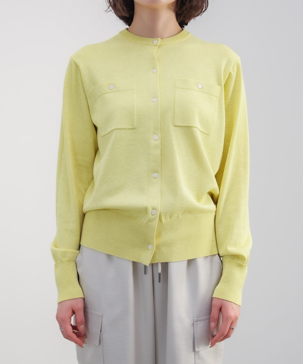 マイクロラメ丸首ニットカーディガン