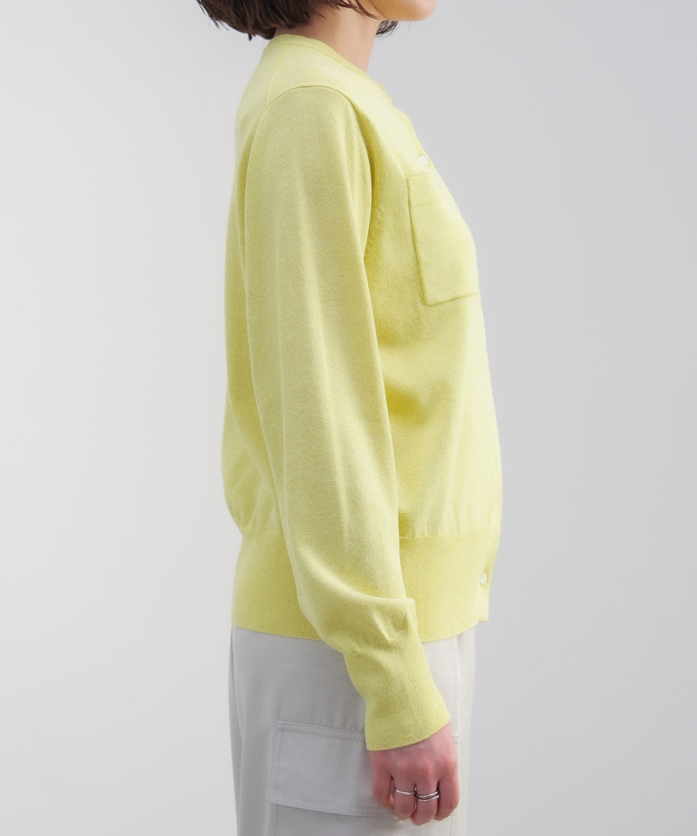 マイクロラメ丸首ニットカーディガン