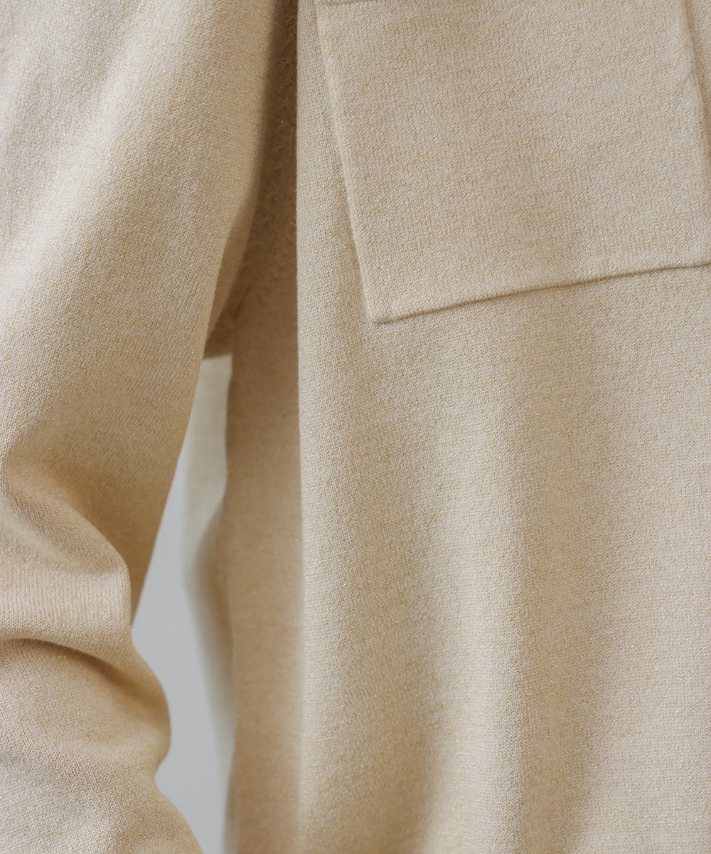 マイクロラメ丸首ニットカーディガン