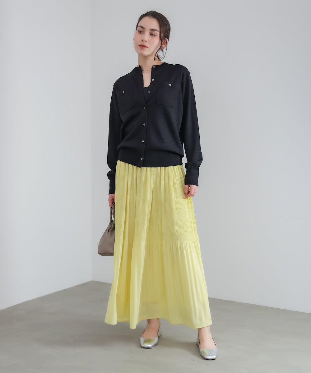 マイクロラメ丸首ニットカーディガン