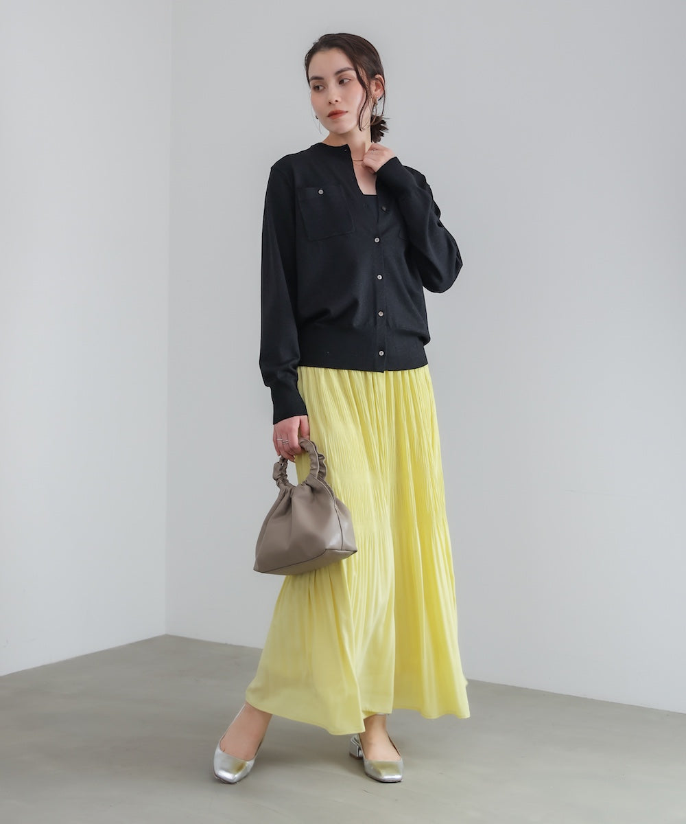 マイクロラメ丸首ニットカーディガン