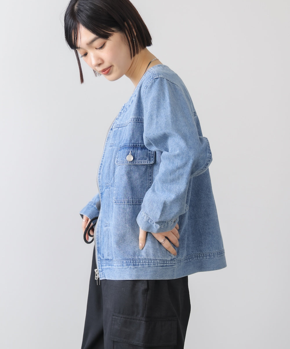 デニムノーカラージャケット