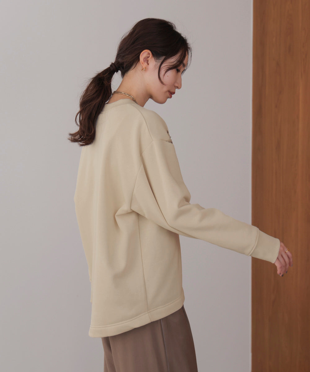 裏起毛レースラインプルオーバー