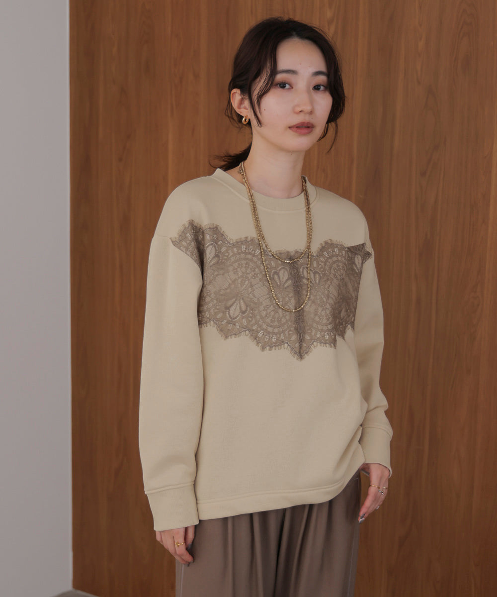 裏起毛レースラインプルオーバー