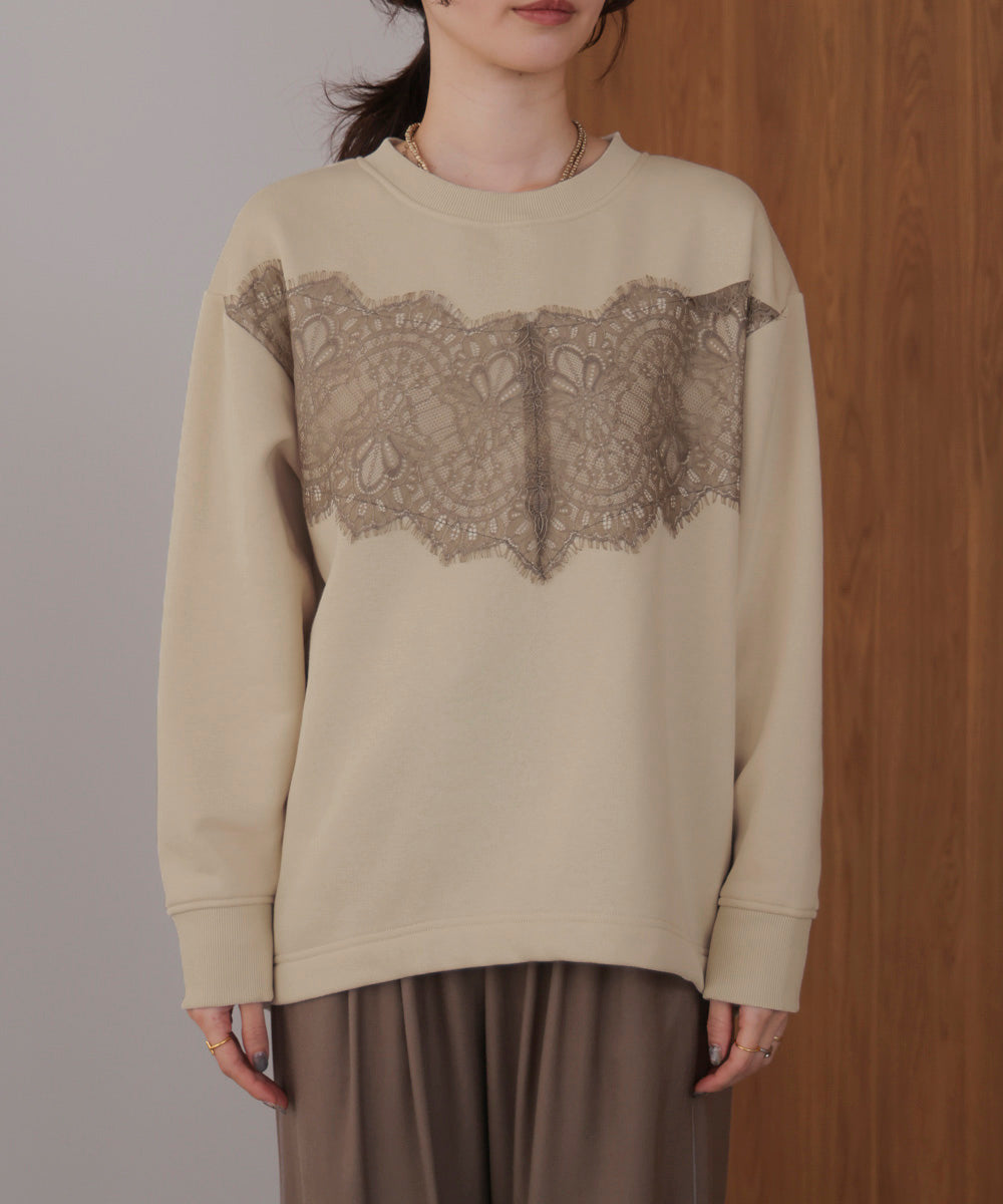 裏起毛レースラインプルオーバー