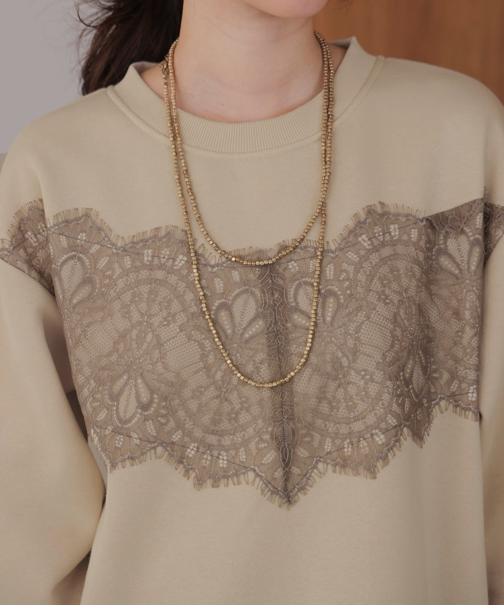 裏起毛レースラインプルオーバー