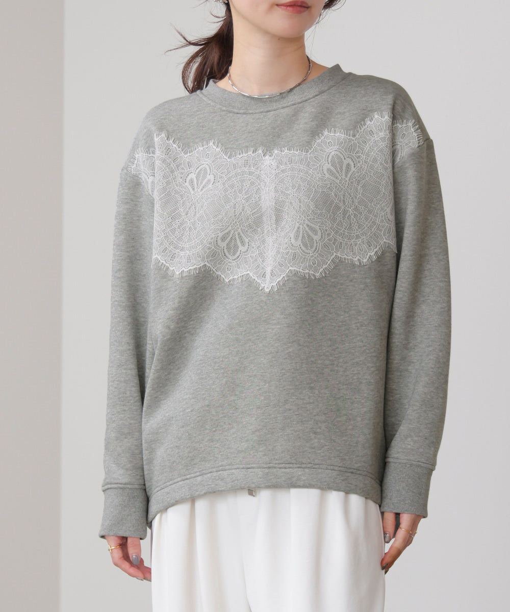 裏起毛レースラインプルオーバー