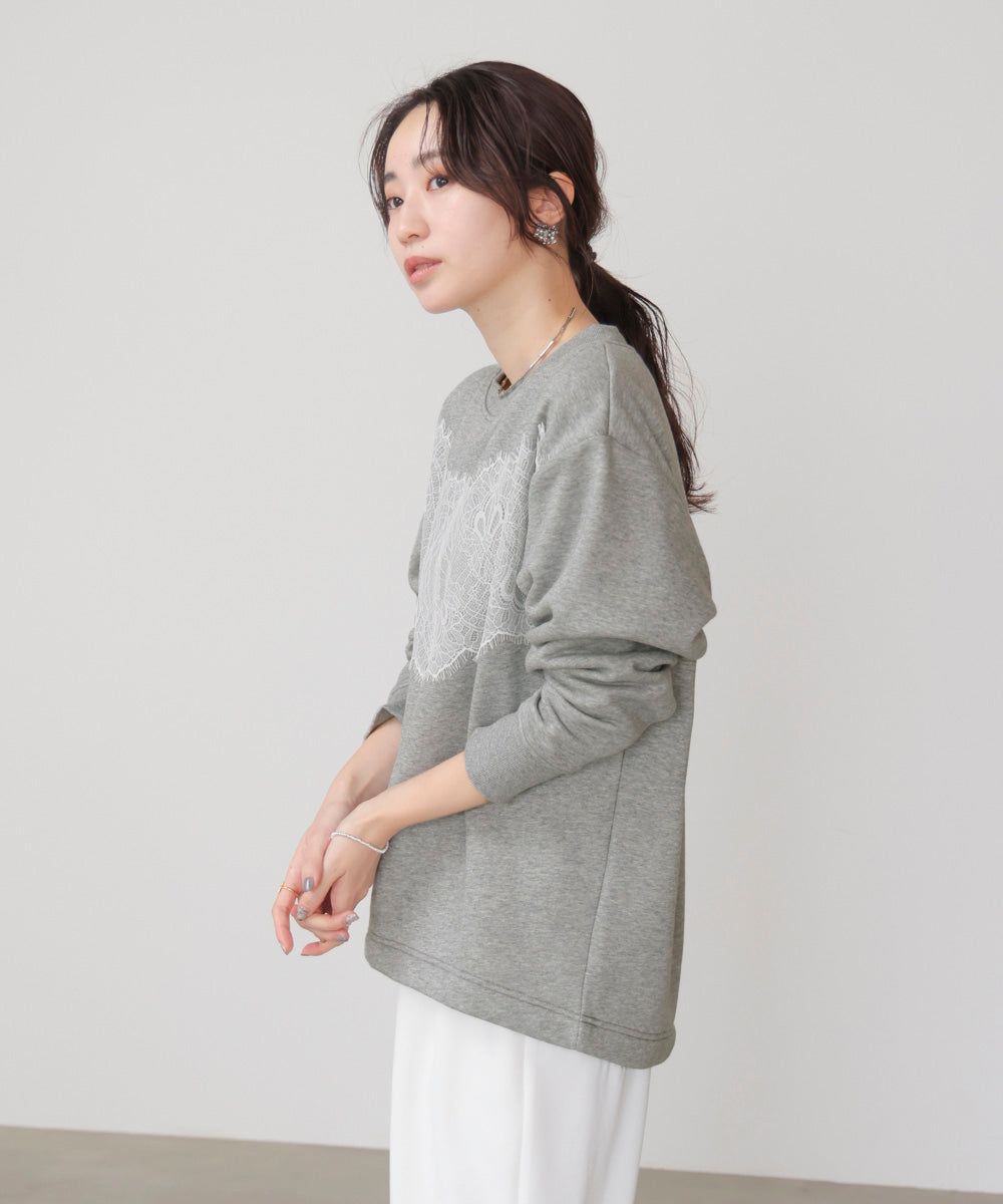 裏起毛レースラインプルオーバー