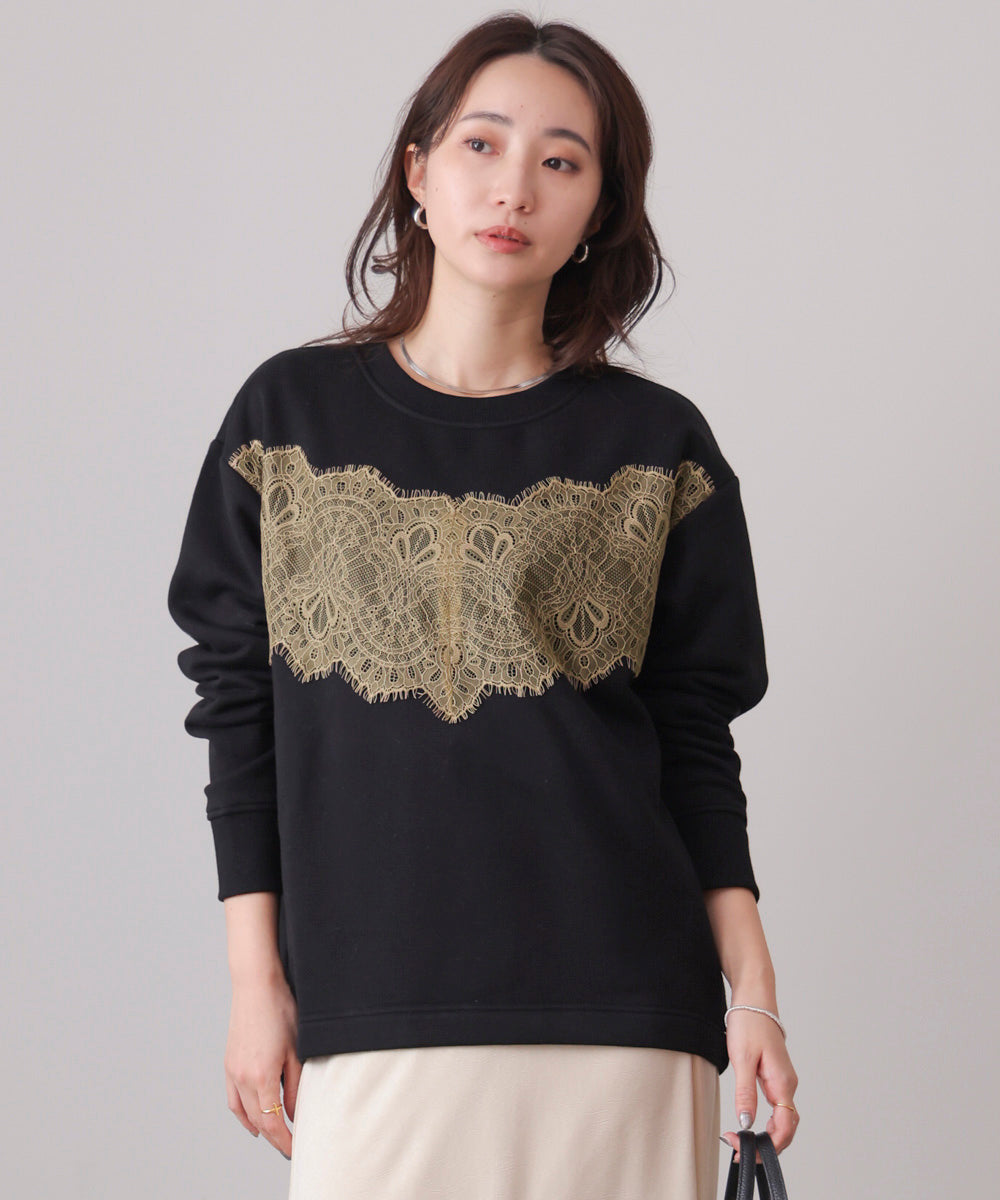 裏起毛レースラインプルオーバー