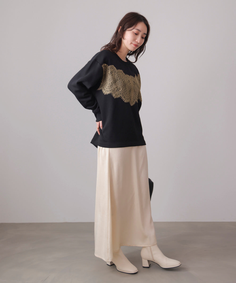 裏起毛レースラインプルオーバー