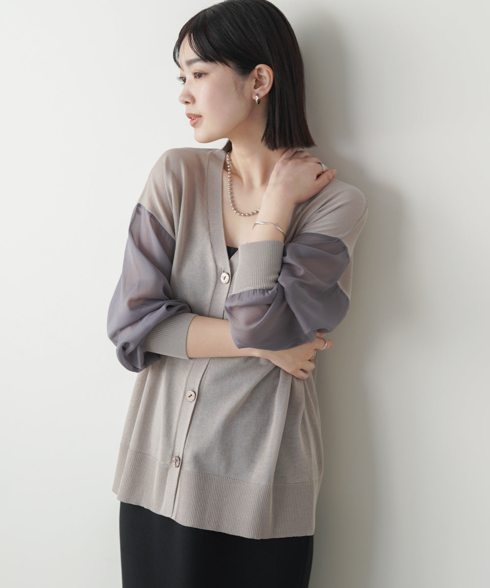 サラサラ袖シアーニットカーデ