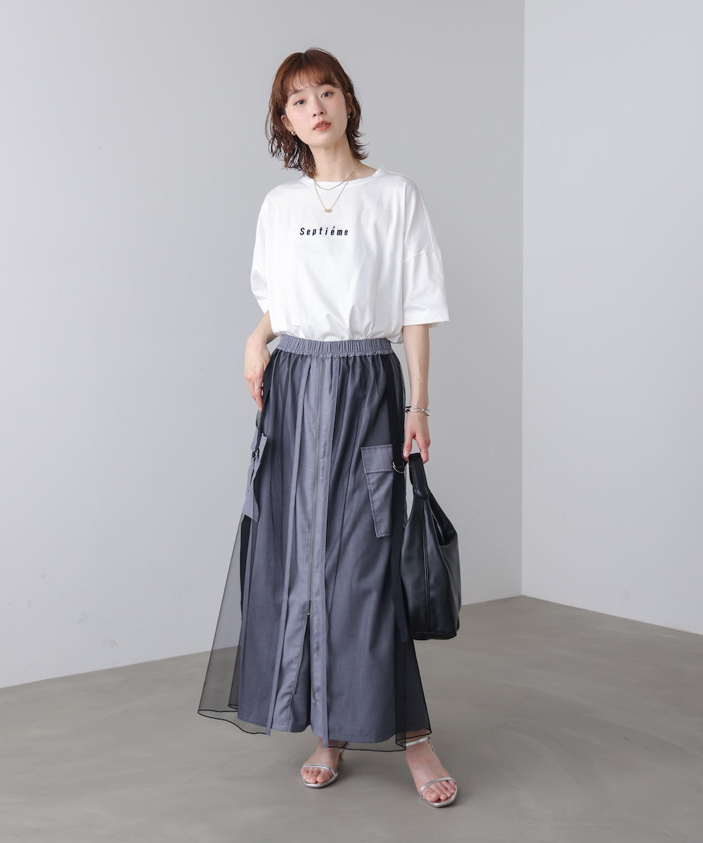 WシルケットバックシャイニーラインロゴT
