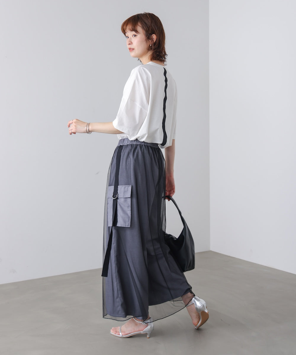 WシルケットバックシャイニーラインロゴT