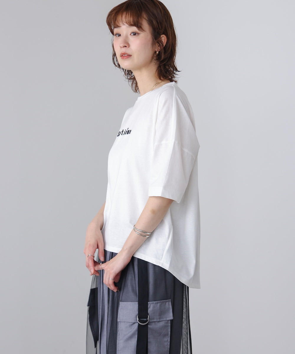 WシルケットバックシャイニーラインロゴT