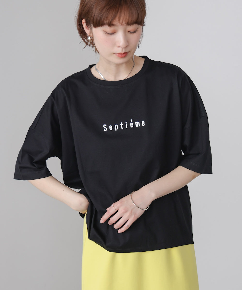 WシルケットバックシャイニーラインロゴT