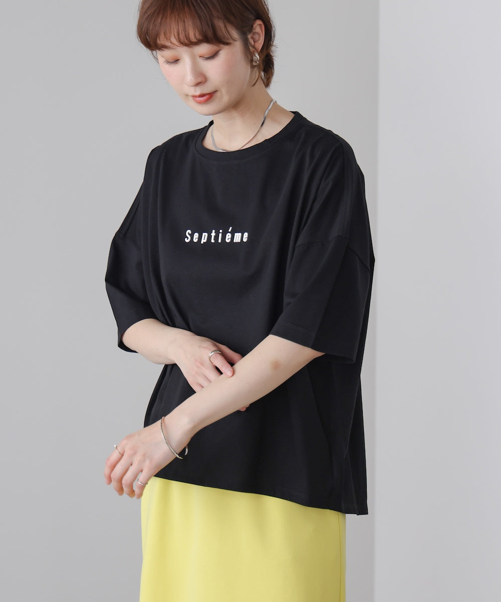 WシルケットバックシャイニーラインロゴT