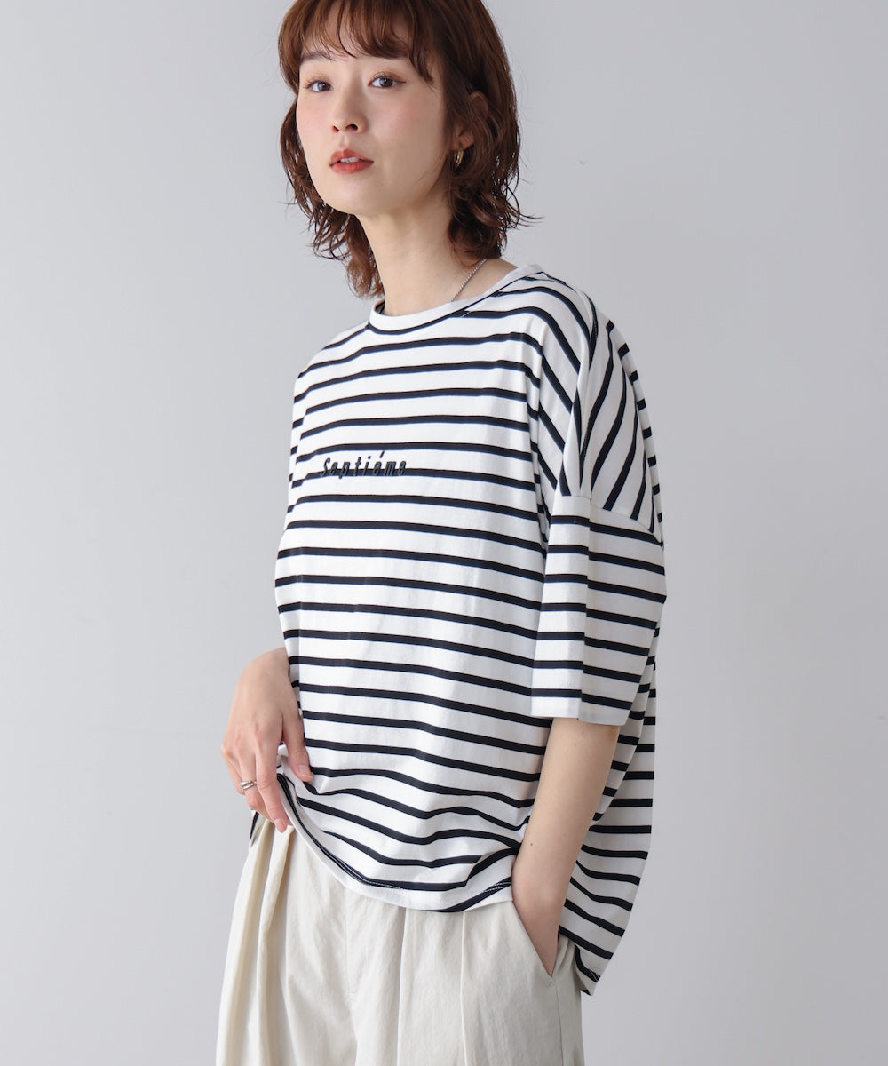 WシルケットバックシャイニーラインロゴT