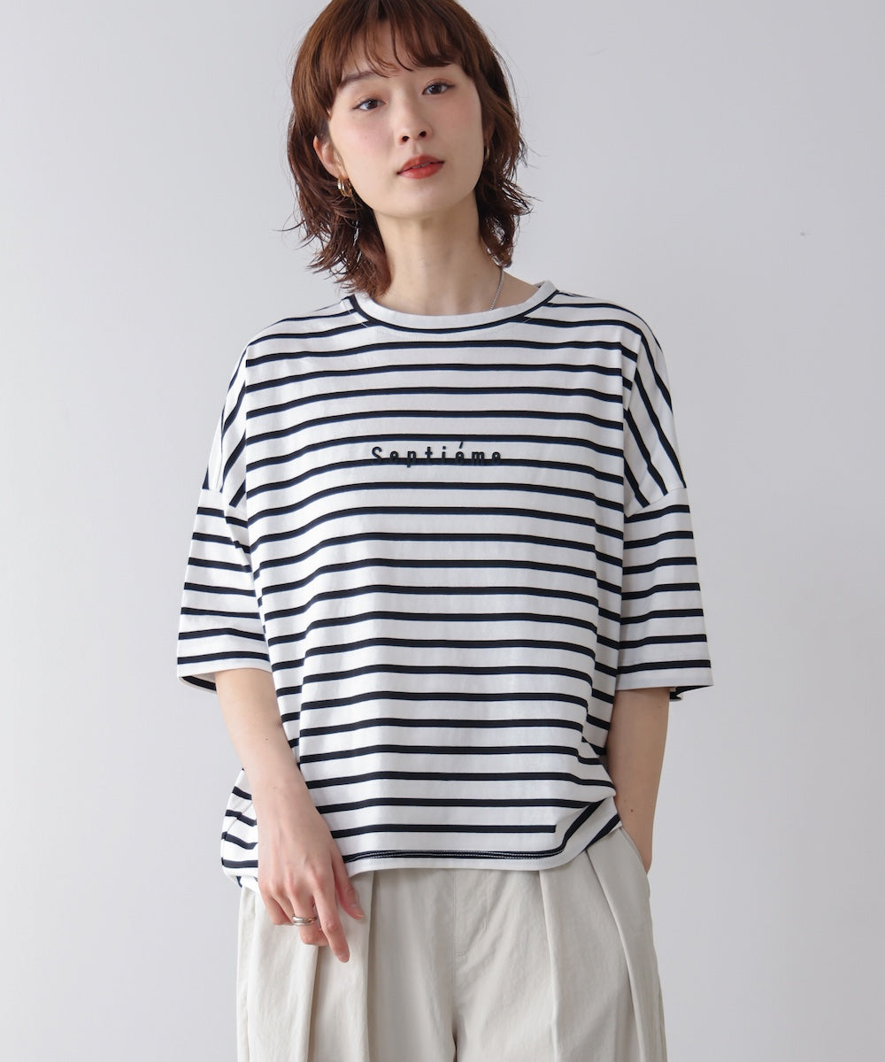 WシルケットバックシャイニーラインロゴT